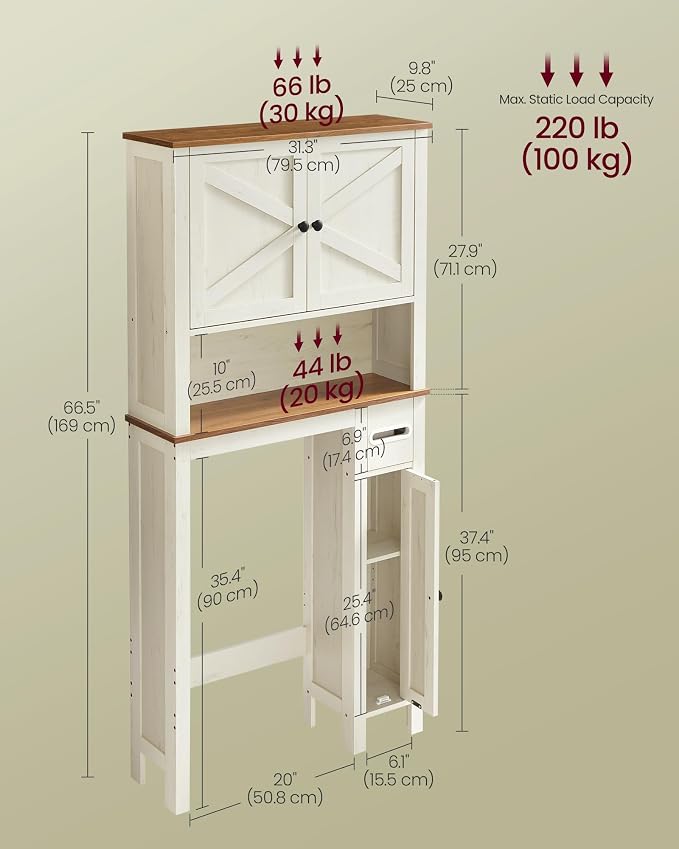 VASAGLE Over the Toilet Storage Cabinet, Adjustable Shelves, Space-Saving | - Image 7