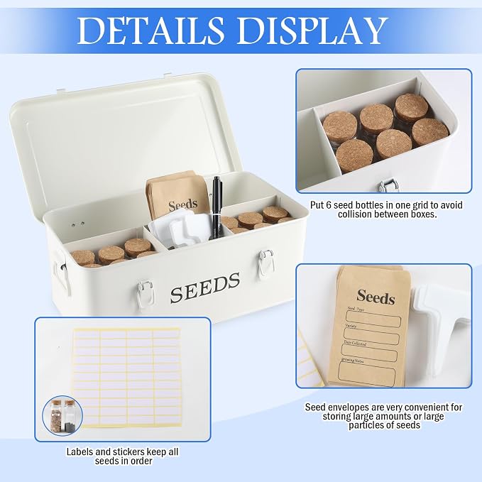 Seed Storage Box, Metal Seed Bin Seed Storage Organizer, 4 Dividers Seed - Image 6