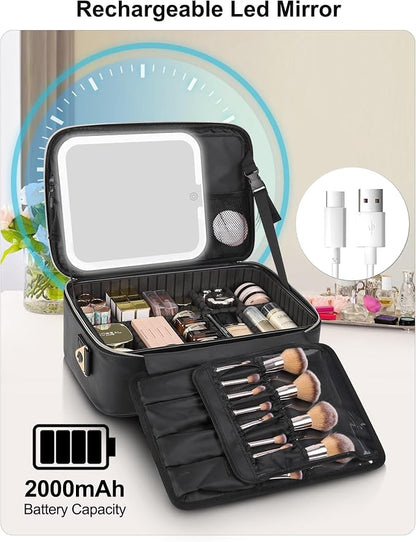 Relavel Makeup Train Case With LED Mirror, Professional Travel Cosmetic Bag - Image 6