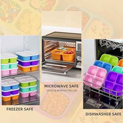 KEMETHY 6 Pcs Bento Snack Containers, Reusable 4 Compartment Food Storage - Image 5