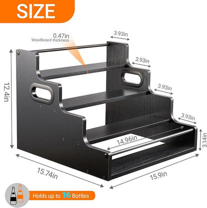 2 Pack 4-Tier Liquor Bottle Display Shelf, 16-Inch Wooden Bar Shelves - Image 3