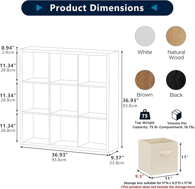 9 Cube Storage Organizer, Wooden Cube Shelf Bookcase - Image 2
