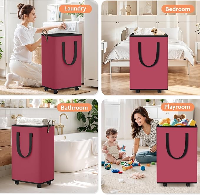 SpaceTrove Laundry Basket with Wheels, Collapsible Laundry Baskets, Laundry - Image 6
