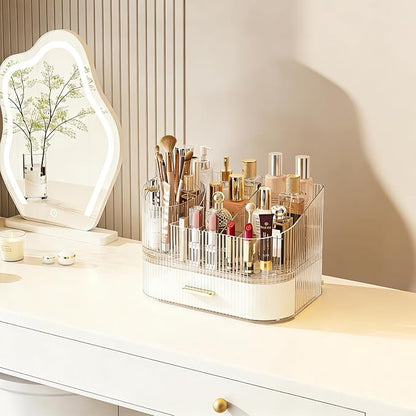 Makeup Organizer with 360° Rotating Brush Holder and Stackable Drawers - Image 6