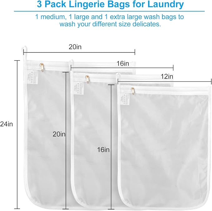 GOGOODA 3 Pack Delicates Laundry Bags, Fine Mesh Wash Bag - Image 4