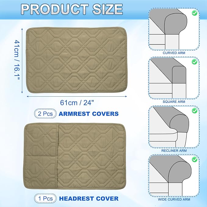 uxcell 3Pcs Sofa Armrest Covers, Armchair Covers - Image 2