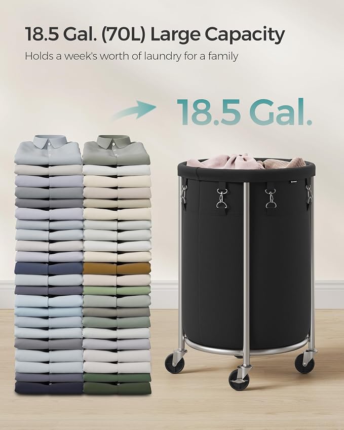 SONGMICS Laundry Basket, Rolling Steel Frame - Image 3