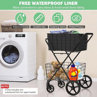  2-Tier Large Collapsible Grocery Cart On Wheels 400lbs Shopping Cart | - Image 6