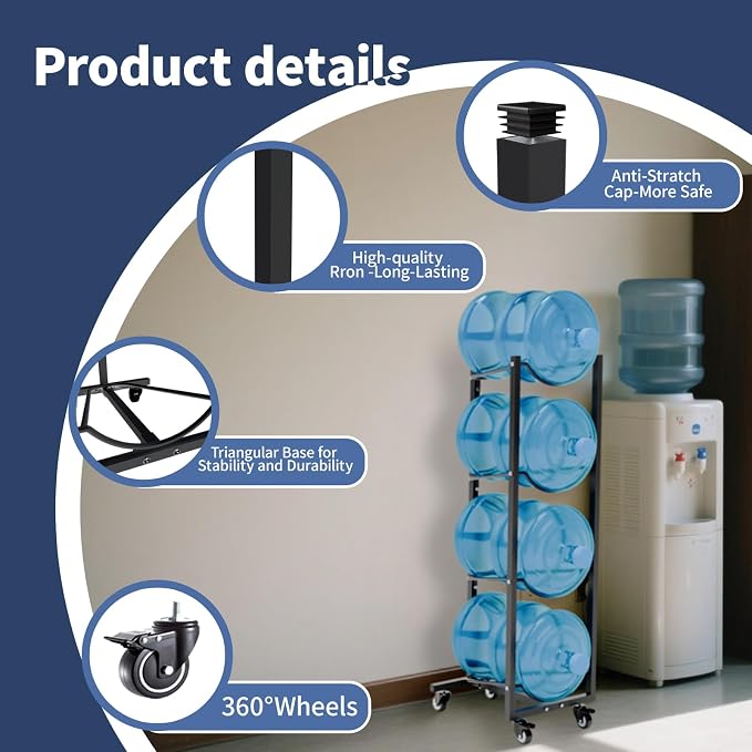 5 Gallon Water Jug Holder with 4 Wheels: 5 Gal Bottle Storage Rack | - Image 4