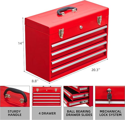 Metal Tool Box with 4 Drawers Portable Steel Tool Chest with Metal Cylinder - Image 3