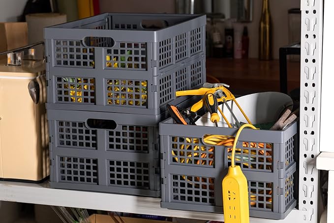 Eslite 34L Large Plastic Folding Storage Crates, Collapsible Crates - Image 7