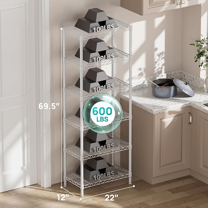 SINGAYE 6 Tier Shelf Adjustable Storage Wire Shelving Unit Metal Shelves - Image 3