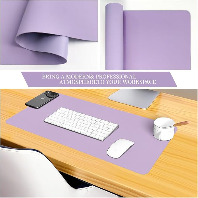 Bloss Purple Desk Mat, Double-Sided Leather Desk Pad, Desk Matt - Image 6