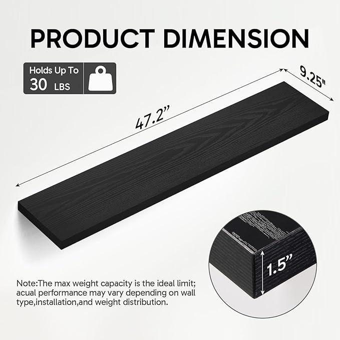 BAYKA Floating Shelves, 47.2 inches Long Heavy Duty Wall Mounted Rustic Wood - Image 3
