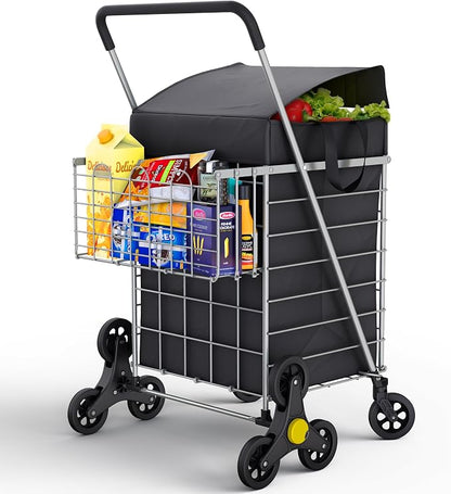 Stairs Climbing Shopping Cart w/Waterproof Basket Liner & 360° Swivel Wheels | by OurModernSpace