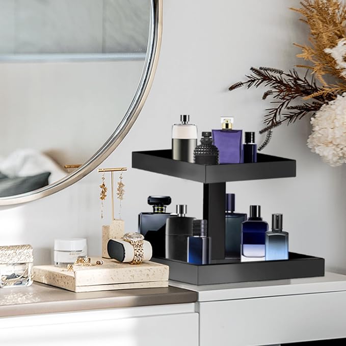 YAGELI Black Perfume Organizer for Men, 2 Tier Acrylic Cologne Rack Stand - Image 3