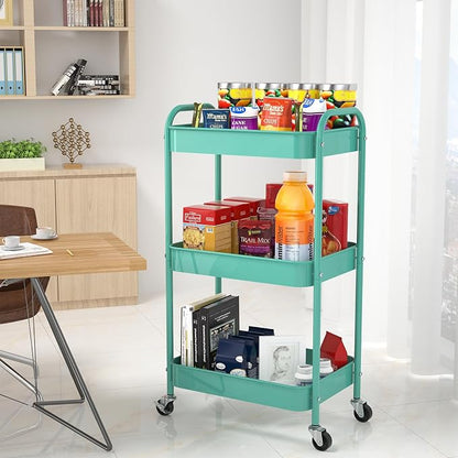 3-Tier Rolling Cart, Metal Utility Storage Carts - Image 2