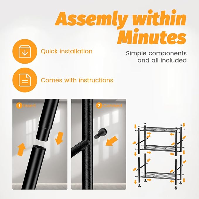 Abiglifty Storage Shelves, 3-Tier Metal Shelving, Wire Shelving - Image 4