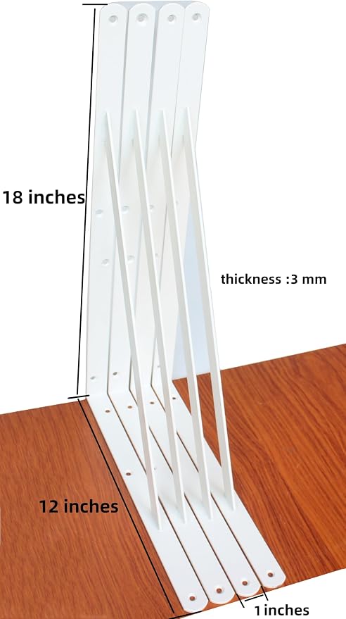 8 Pack L18 x H 12" White Heavy Duty Shelf Brackets - Image 2