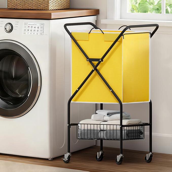 Convenient Laundry Basket with Wheels, Heavy Duty Dirty Clothes Laundry Hamper by MIBOIM