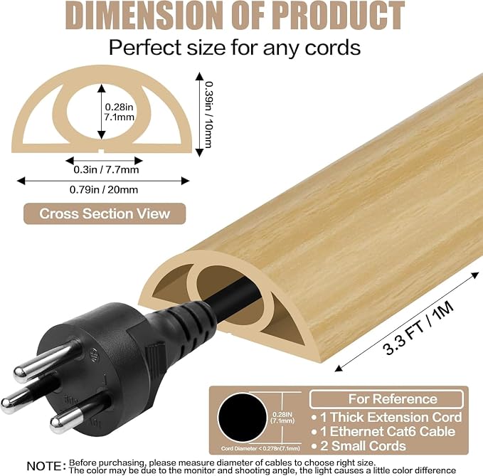Floor Cord Cover Self Adhesive Cord Hider, 3.3FT Cable Management, Extension - Image 2