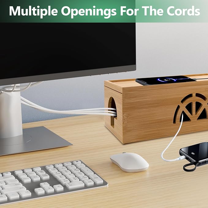 Bamboo Cable Management Box, Extra Large Cord Organizer Box, Power Strips Hider - Image 5