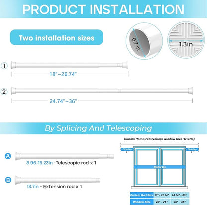 2 Pack Spring Tension Curtain Rod 18-36 inch, Adjustable Expandable Tension - Image 4
