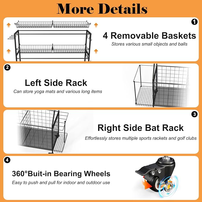 Sports Equipment Organizer, Garage Ball Storage Racks - Image 3