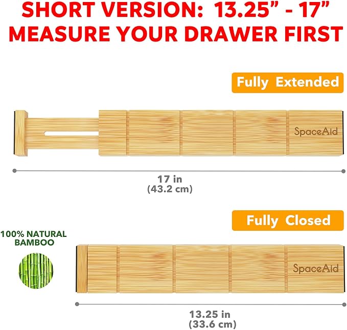SpaceAid Bamboo 13.25-17“ Drawer Dividers Kitchen Adjustable Organizers - Image 2