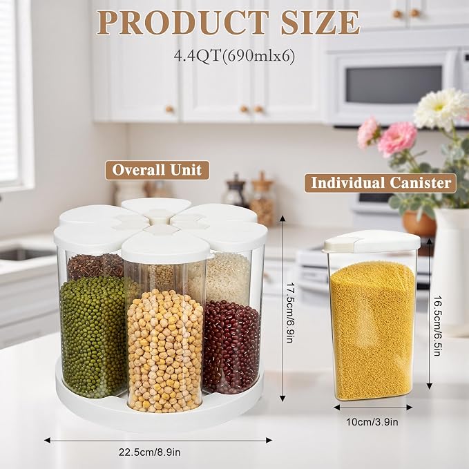 6 Grids 360° Rotating Cereal Dispenser Countertop - Image 2