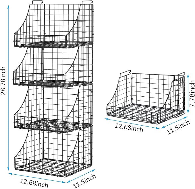 4-Pack Stackable Wire Baskets for Closet Organizers and Storage, Open Storage - Image 6