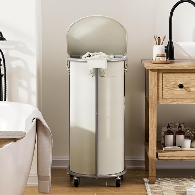 Rolling Laundry Basket with Lid, 100L Laundry Hamper with Wheels, Half Round - Image 6