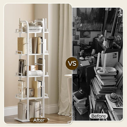 YATINEY 5 Tier Rotating Bookshelf, Freestanding Corner Bookshelf, 360 Spinning - Image 8
