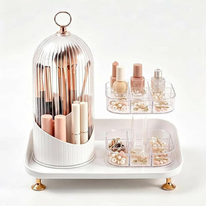 Makeup Brush Holder with Lid, 360 Rotating 3-in-1 Acrylic Organizer by Bazhahei