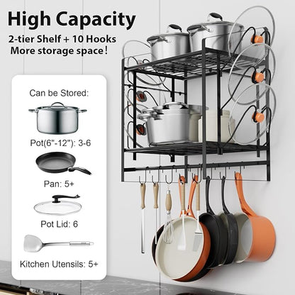 17 Inch Pot Rack Wall Mounted, 2 Tier Pots and Pans Organizer - Image 3