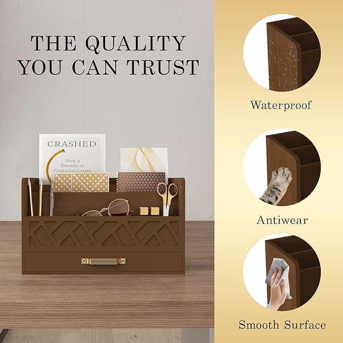 Bamboo Mail Organizer Countertop Wood Desk Organizer Drawer Tabletop Storage - Image 3