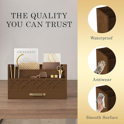 Bamboo Mail Organizer Countertop Wood Desk Organizer Drawer Tabletop Storage - Image 3