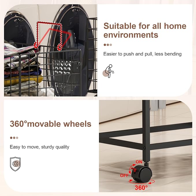 Wire Laundry Hamper Cart, Rolling Laundry Carts - Image 4