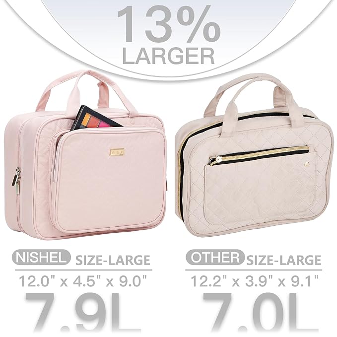 NISHEL Travel Toiletry Bag for Women, Makeup Essentials Organizer, Hanging Case - Image 2