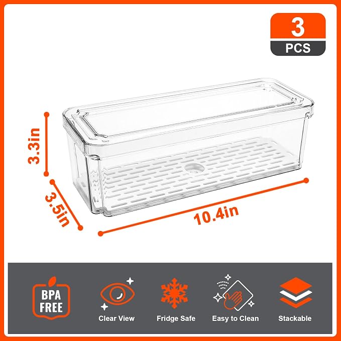 YINGRACE 3 Pack Fridge Organizer Bins, Stackable Refrigerator Organizers and - Image 2