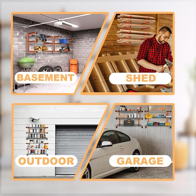 4 Pack Wall-Mounted Lumber Rack, Heavy Duty Wood Storage Racks, 6-Level System - Image 8