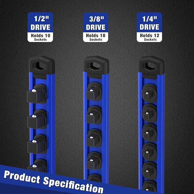 WORKPRO Magnetic Socket Organizer, 1/2-Inch Drive Aluminum Alloy Socket Rail - Image 8