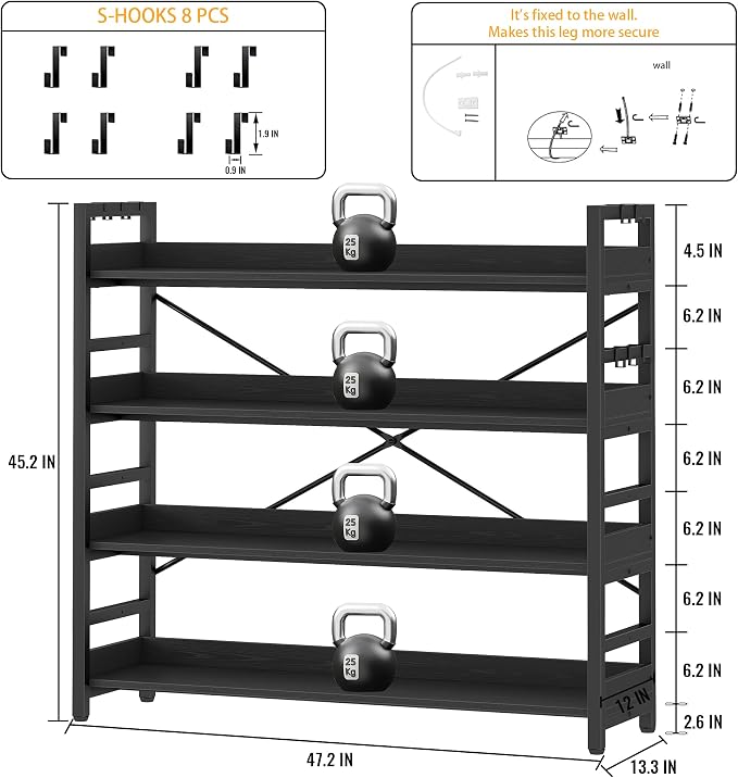 HCHQHS Bookshelf, Adjustable Industrial Bookcase, Vertical Tall Book Shelf - Image 3