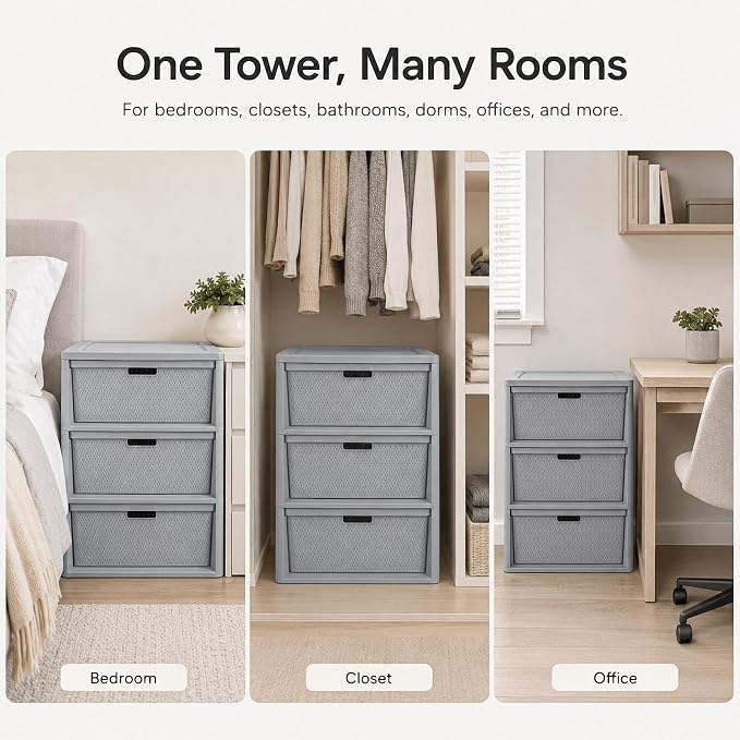 3 Drawer Storage Organizer, Plastic Drawer Organizer Tower, Closet Storage - Image 9