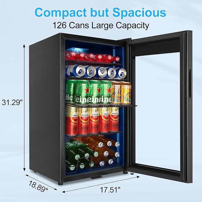 Beverage Refrigerator 126 Can, Mini Beverage Fridge Small Beverage Cooler - Image 2