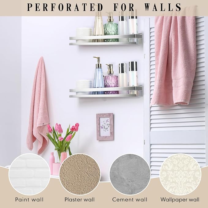 Lallisa 2 Pieces Stainless Steel Shelf Bathroom Shower Floating Shelves Wall - Image 7