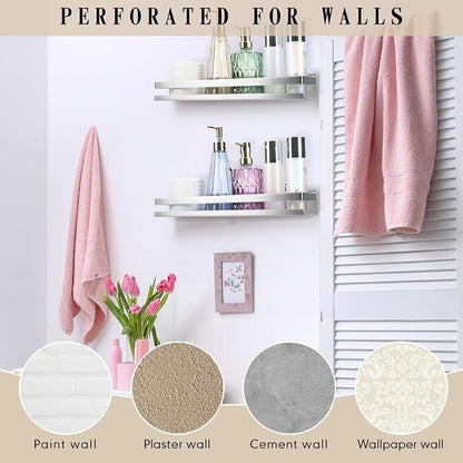 Lallisa 2 Pieces Stainless Steel Shelf Bathroom Shower Floating Shelves Wall - Image 7