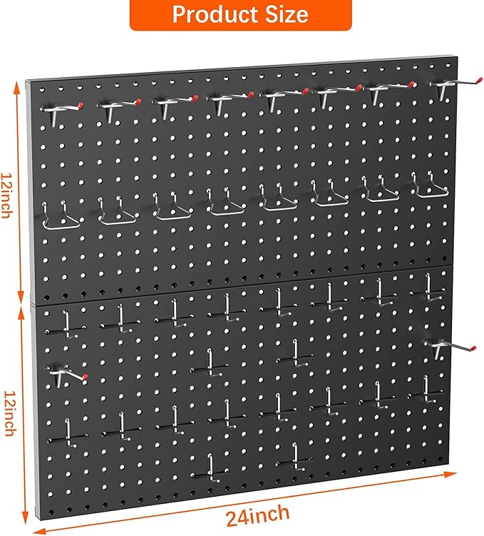 TORACK Metal Pegboard Wall Organizer 24" x 24" or 12" x 48" - Image 3