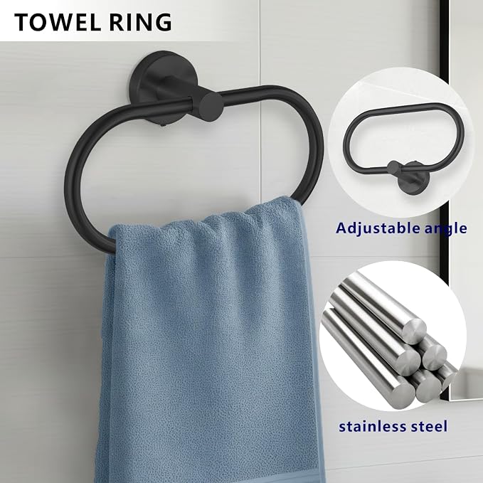Bathroom Hardware Set Includes Towel Ring, Toilet Paper Holder and 2 Towel Hooks - Image 3