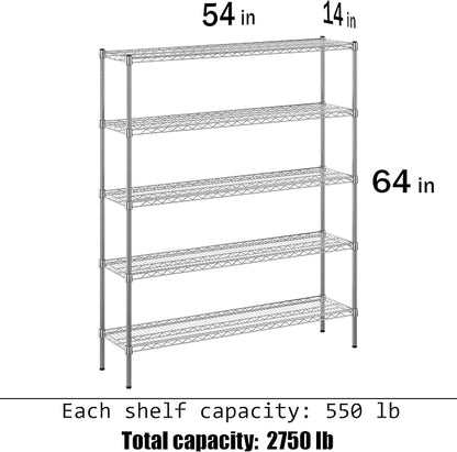 14" Deep x 54" Wide x 64" Height Wire Shelving Kit | 5-Tier | NSF Commercial - Image 3